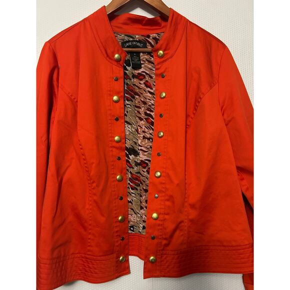 Lane Bryant Jacket Women's Plus Orange Open Front Animal Print Lining Stretch 16 - Picture 2 of 8